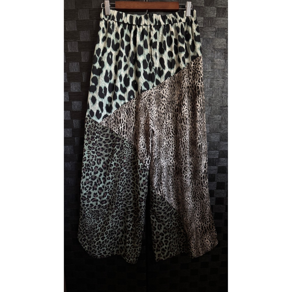 Gigio USA Wide Leg Pants Womens Medium Green Mixed Leopard Print TC1535 - Picture 8 of 13